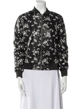 Michael Kors Black Floral Satin Bomber Jacket